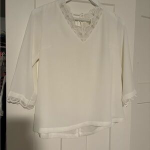 Elegant White Lace Trim Blouse
